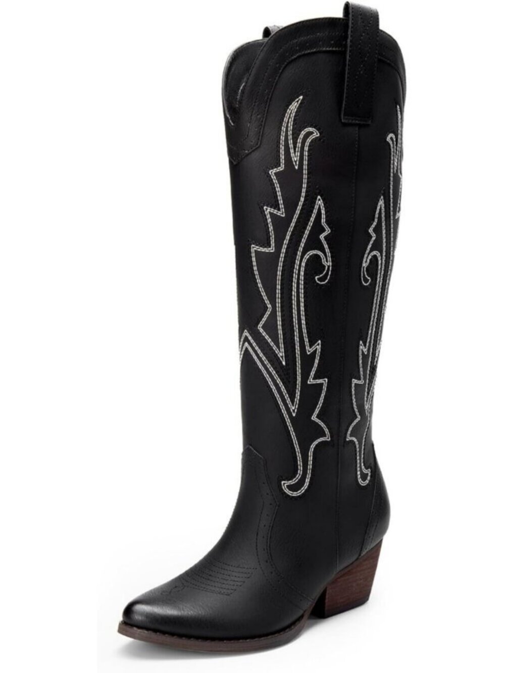 DREAM PAIRS Women's Black Cowgirl Knee High Boots Square Toe Western Side Zipper